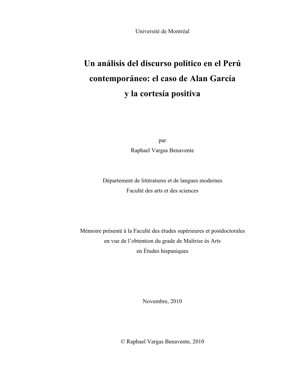 Un Análisis Del Discurso Político En El Perú Contemporáneo: El Caso De Alan García Y La Cortesía Positiva