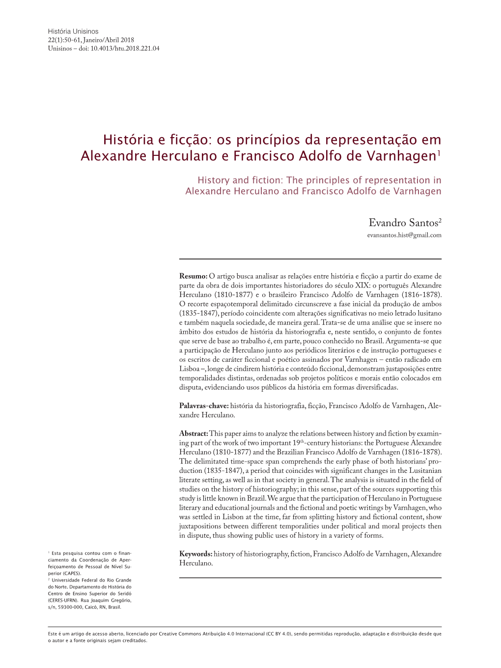 Os Princípios Da Representação Em Alexandre Herculano E Francisco Adolfo De Varnhagen1