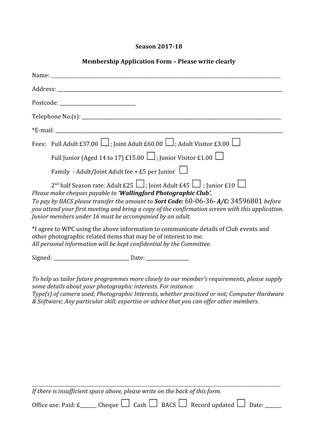 Membership Application Form Please Write Clearly