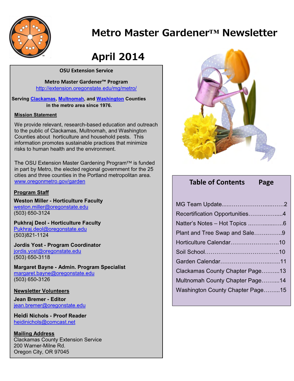 Metro Master Gardener™ Newsletter April 2014