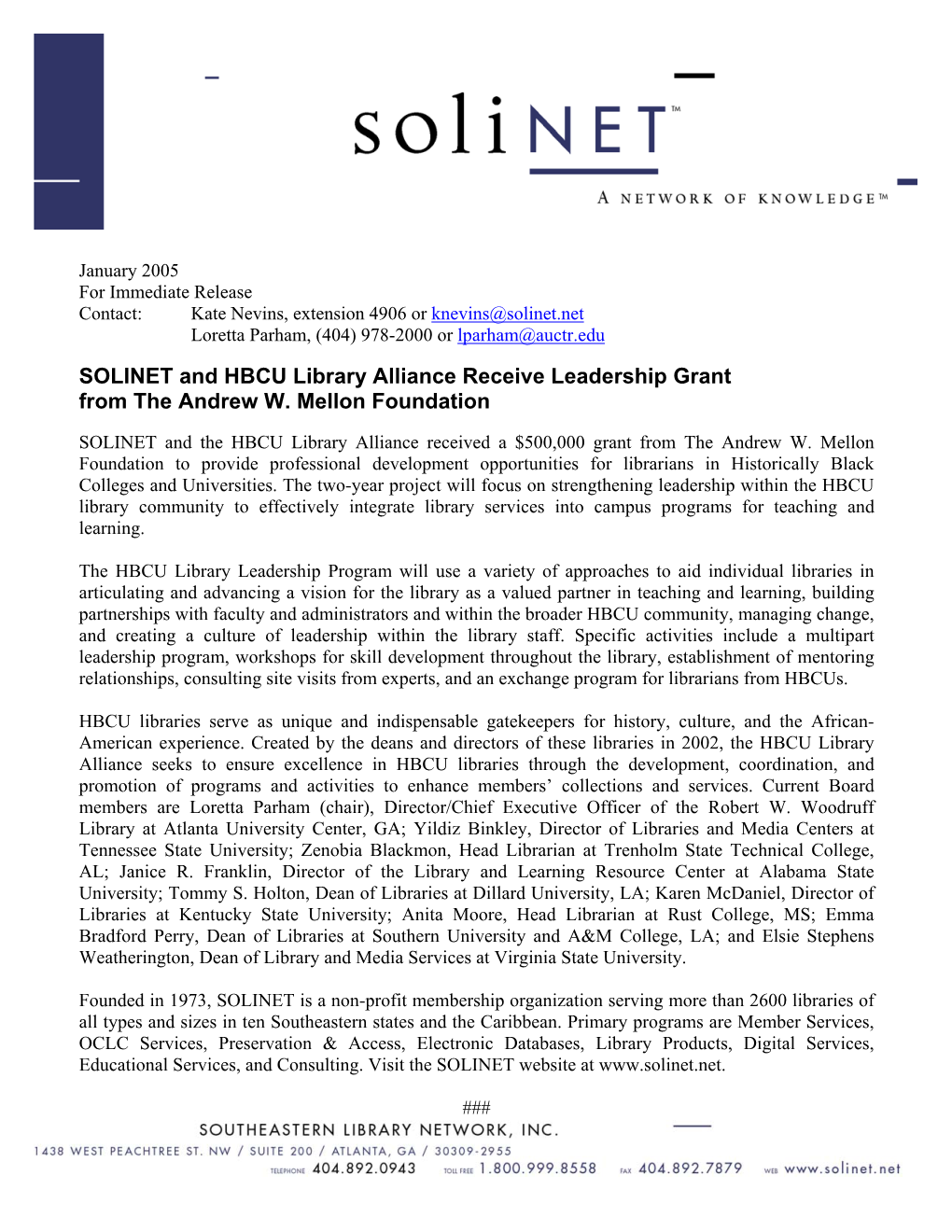 SOLINET and HBCU Library Alliance Receive Leadership Grant from the Andrew W