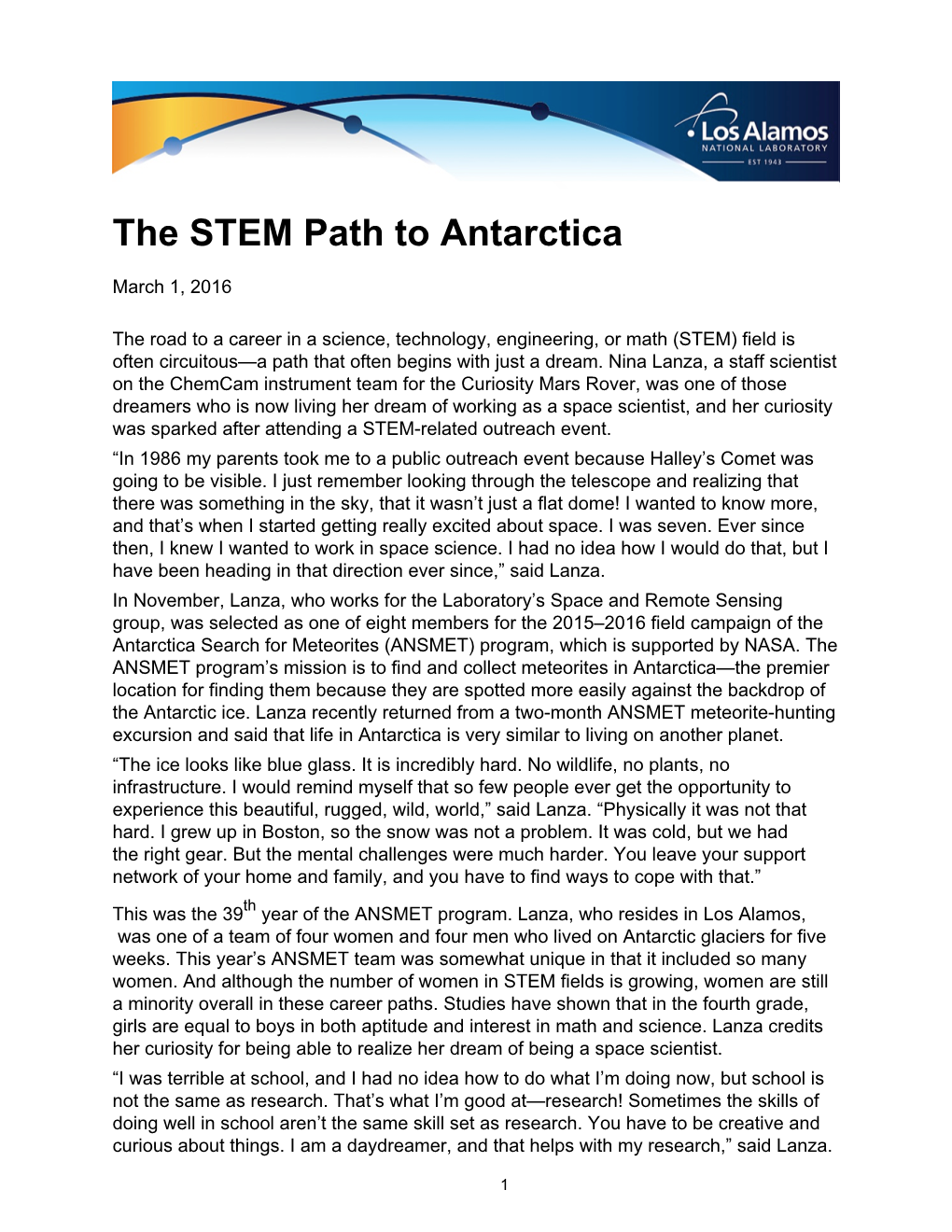 The STEM Path to Antarctica