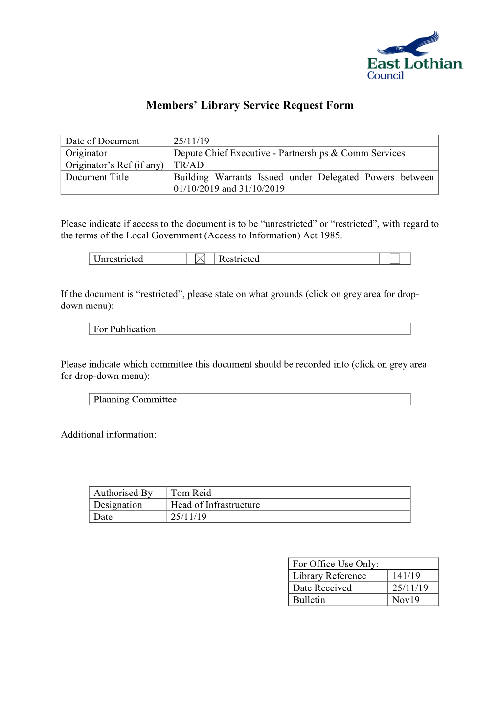 Members' Library Service Request Form