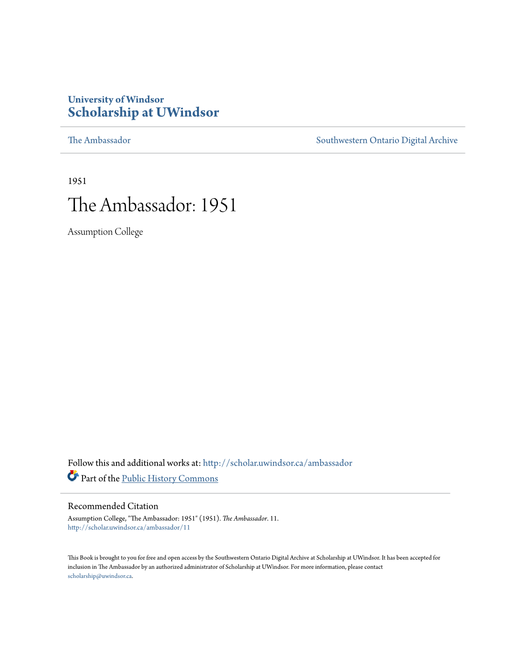 The Ambassador Southwestern Ontario Digital Archive