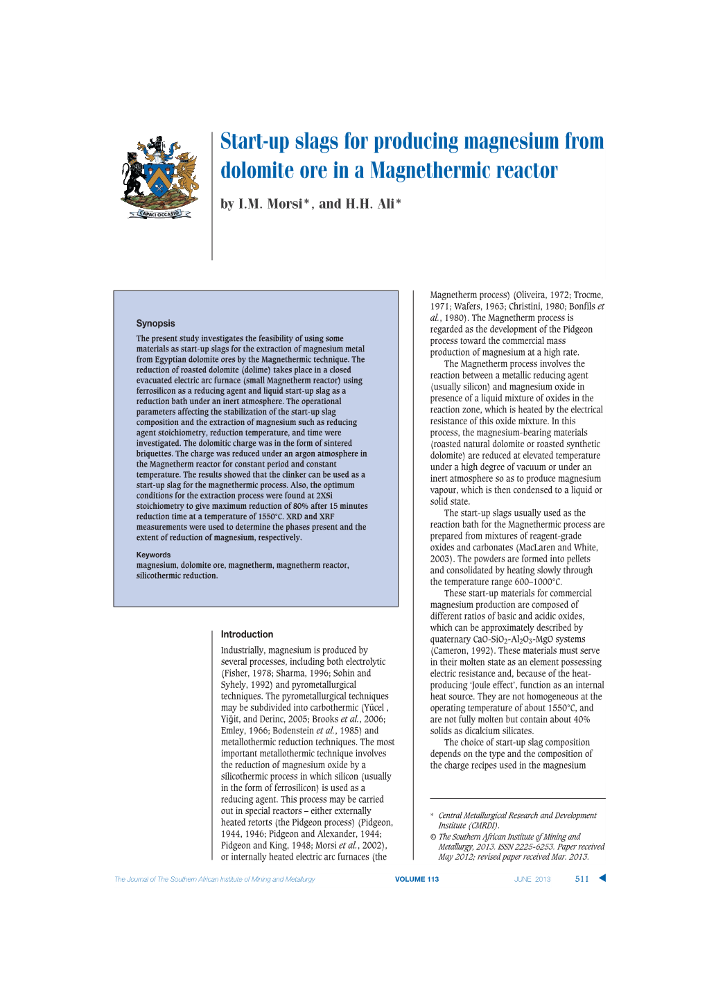 Start-Up Slags for Producing Magnesium from Dolomite Ore in a Magnethermic Reactor