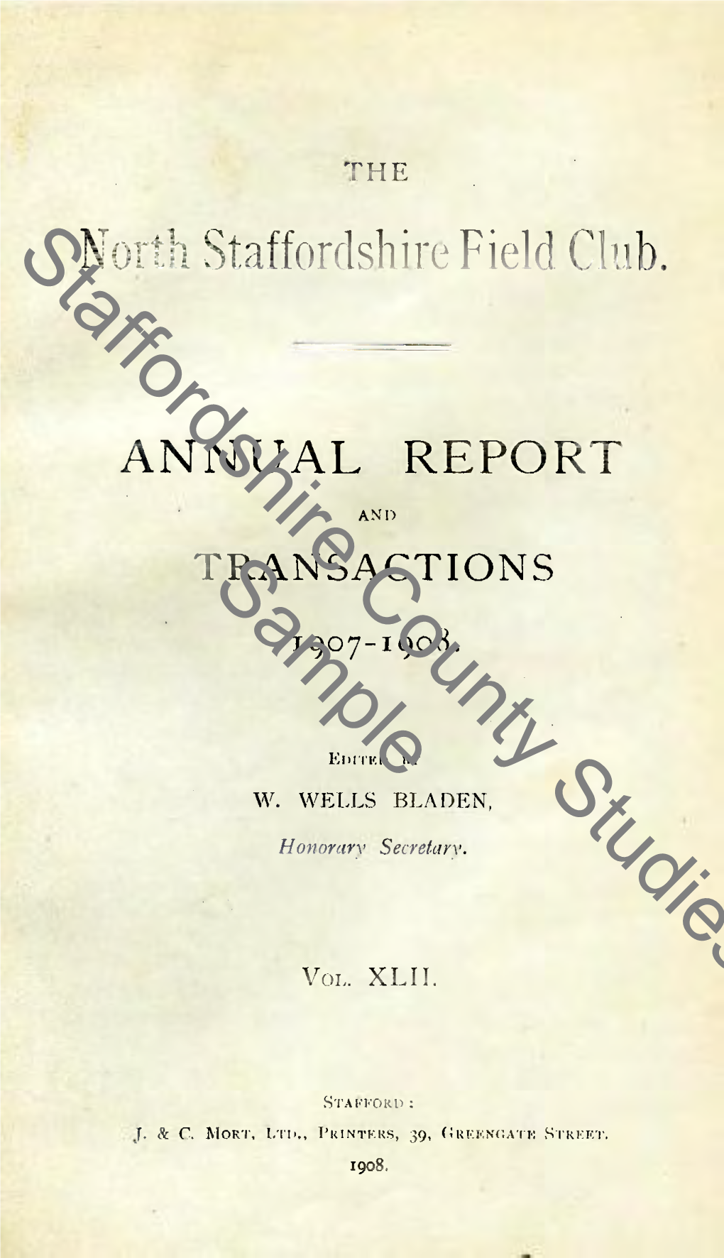 North Staffordshire Field Club, Annual Report and Transactions, 1908, Vol