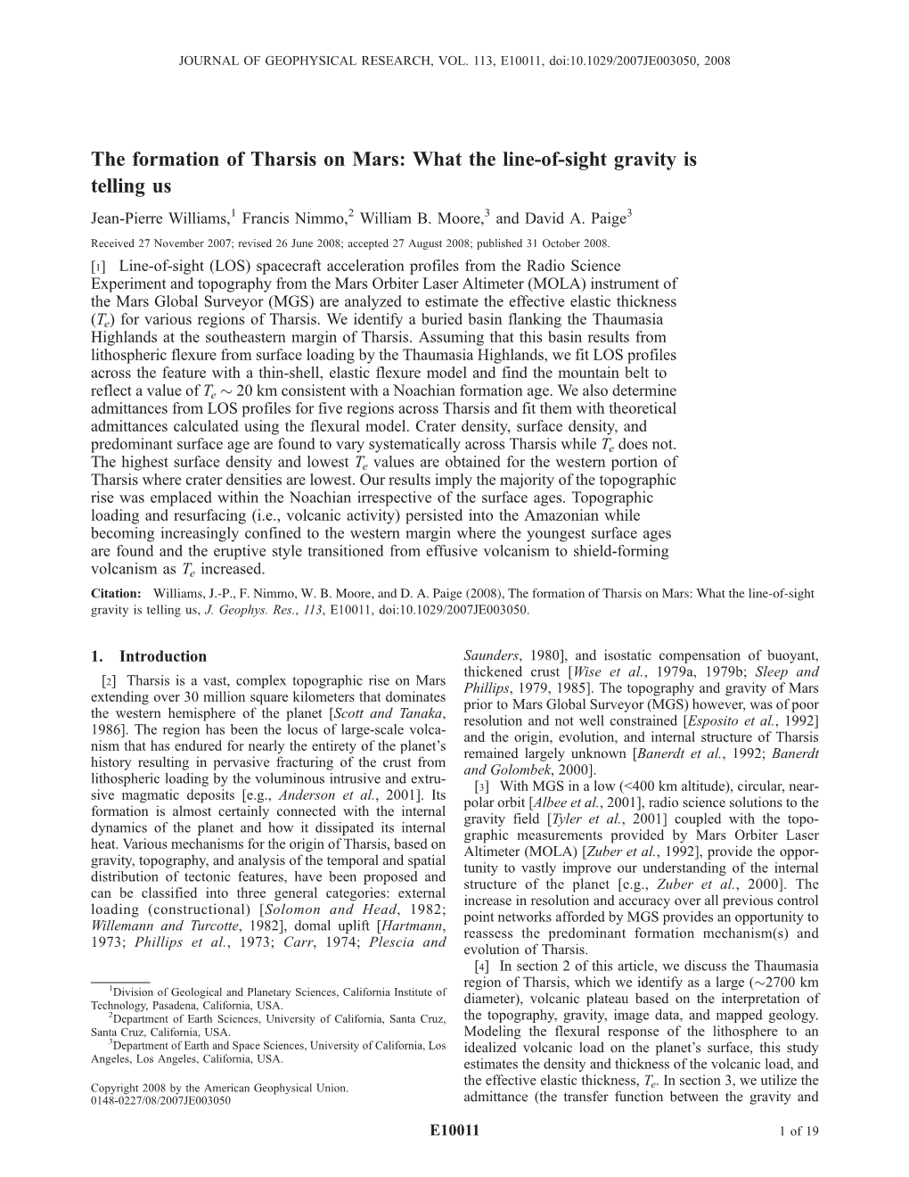 The Formation of Tharsis on Mars: What the Lineofsight Gravity Is Telling