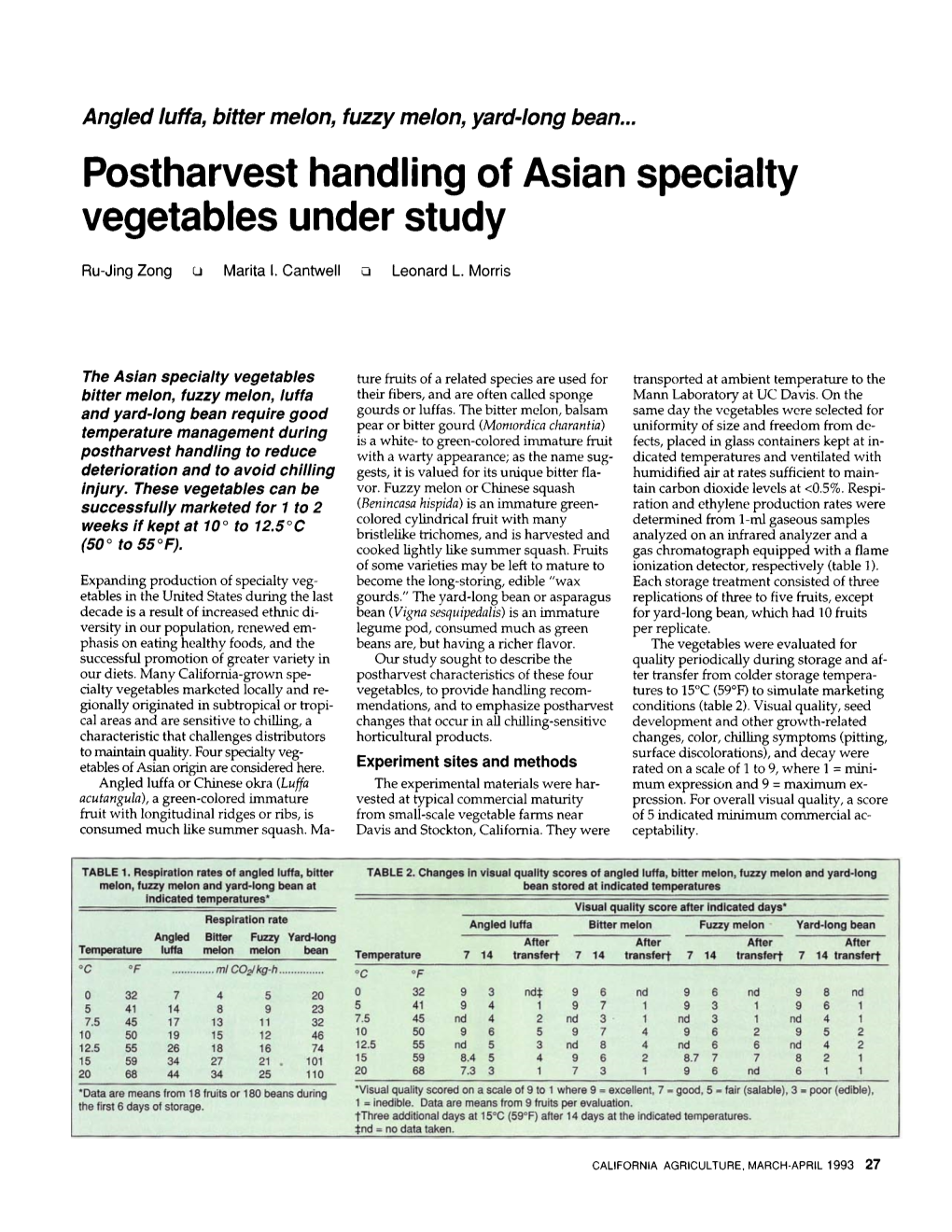 Postharvest Handling of Asian Specialty Vegetables Under Study