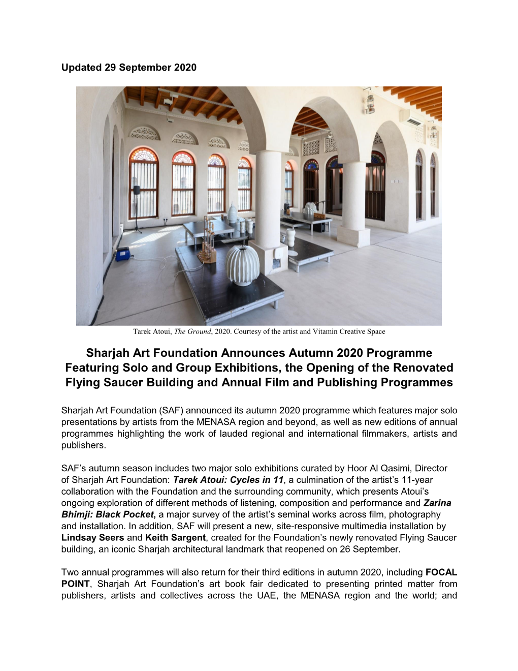 Sharjah Art Foundation Announces Autumn 2020 Programme Featuring