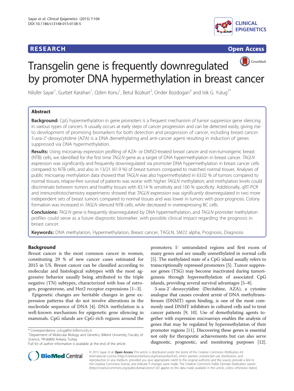 Transgelin Gene Is Frequently Downregulated by Promoter DNA