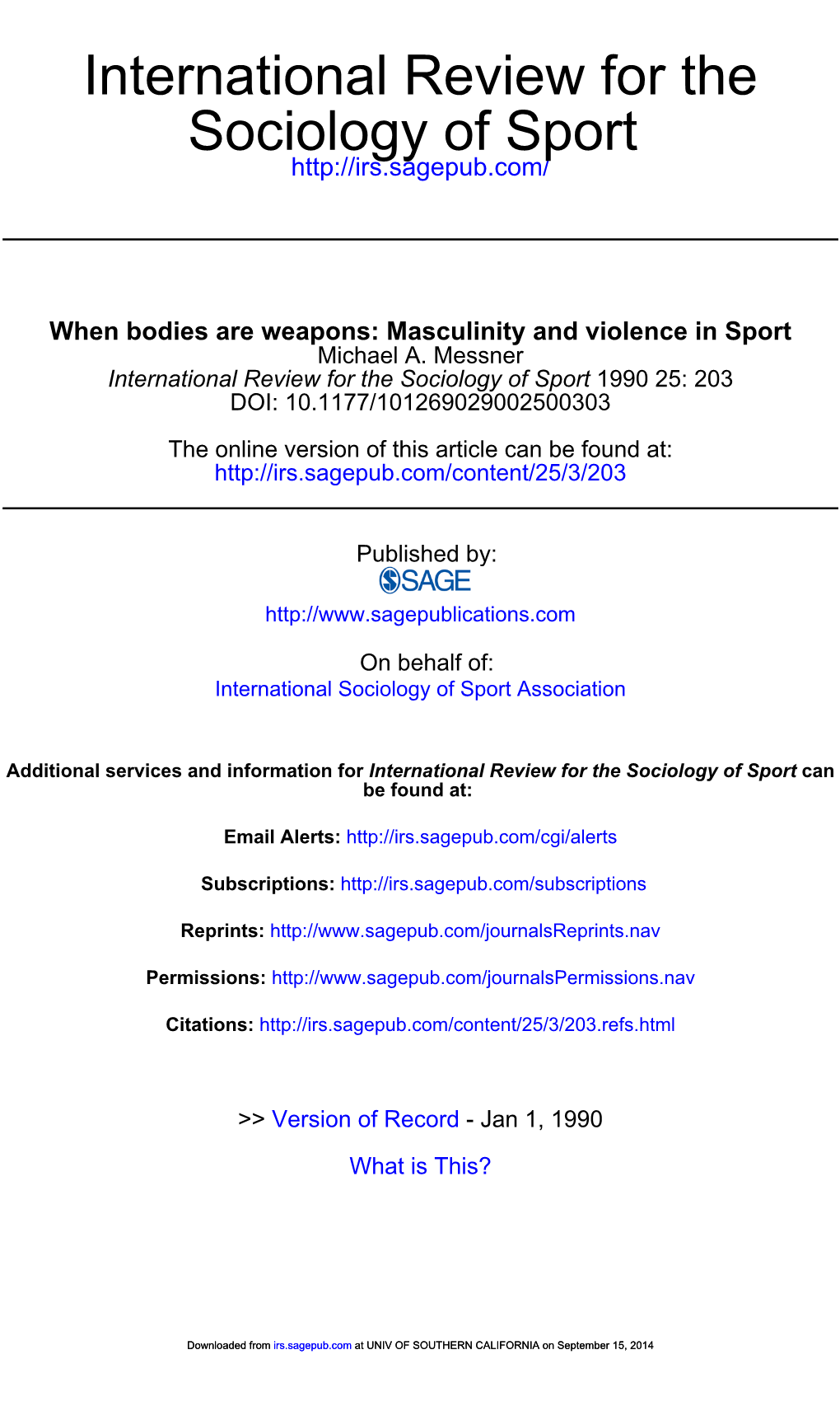 Sociology of Sport International Review For