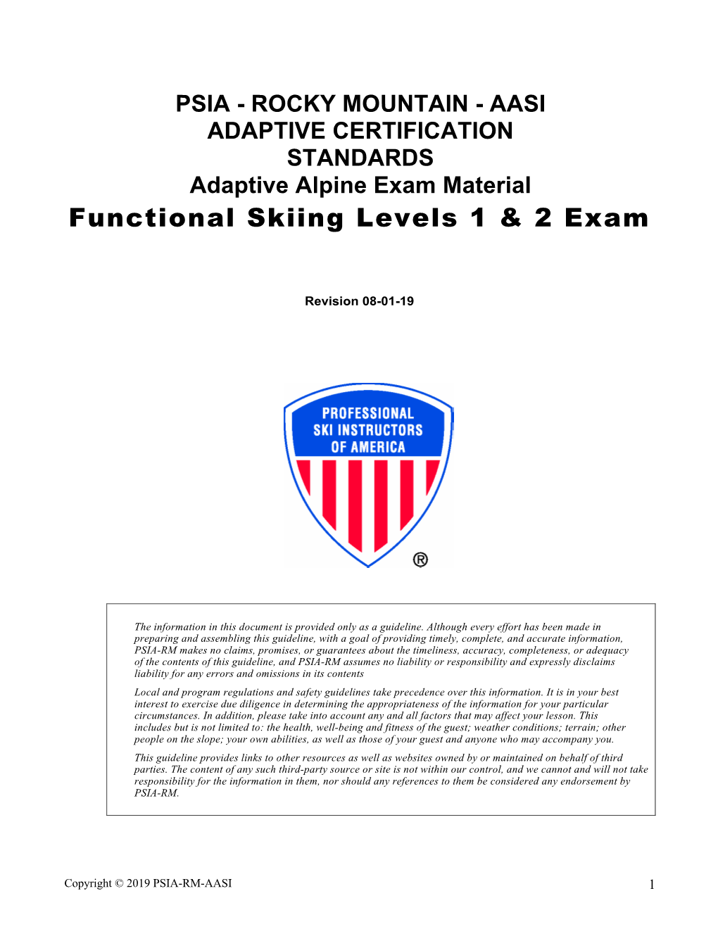 Adaptive Alpine Functional Skiing Assessment Material