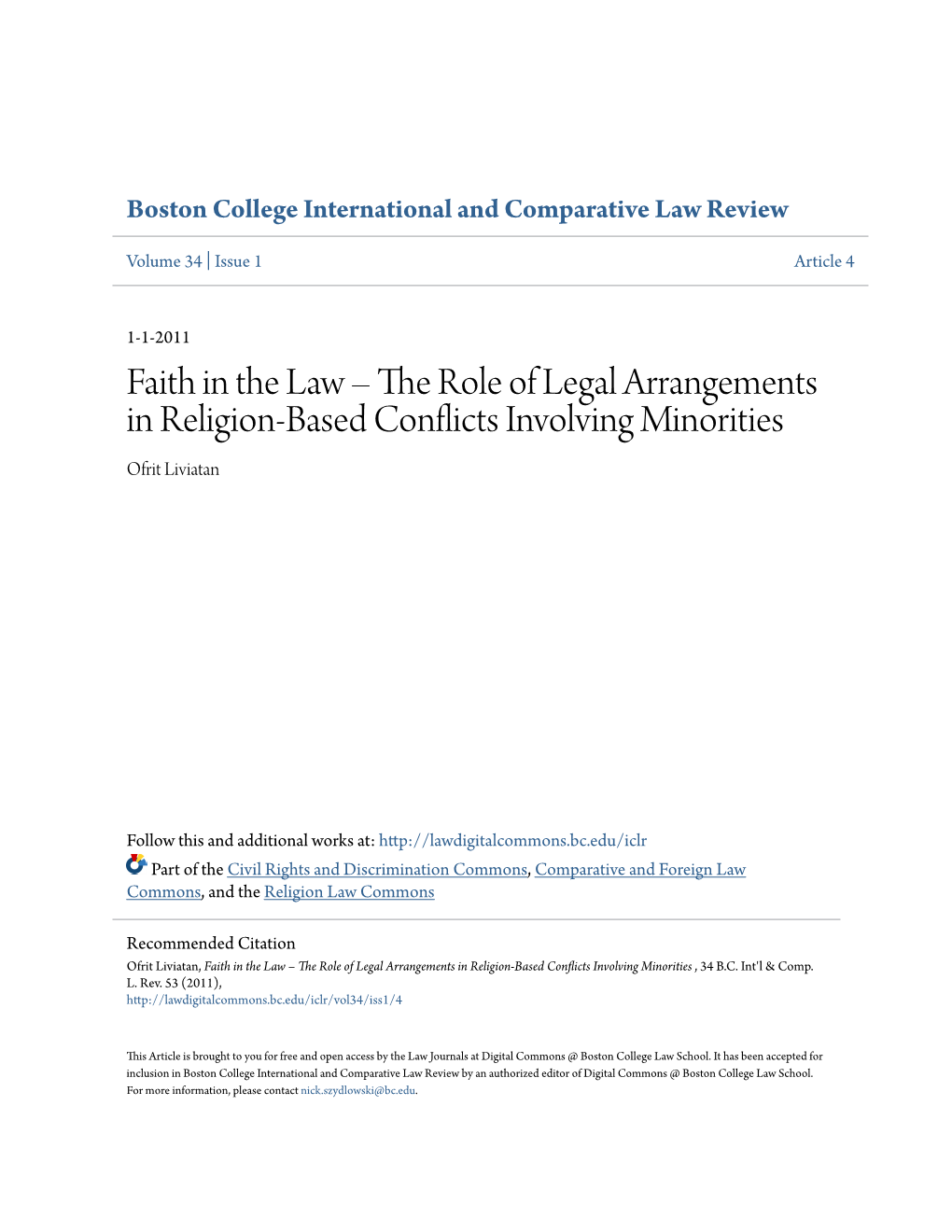 Faith in the Law Â•Fi the Role of Legal Arrangements in Religion-Based