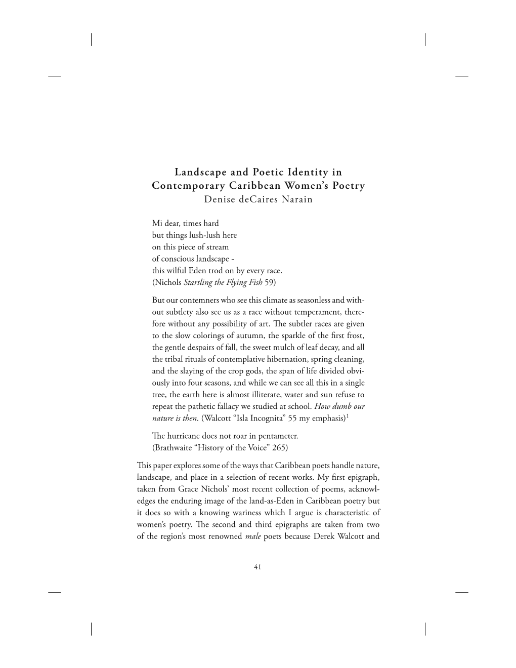 Landscape and Poetic Identity in Contemporary Caribbean Women's