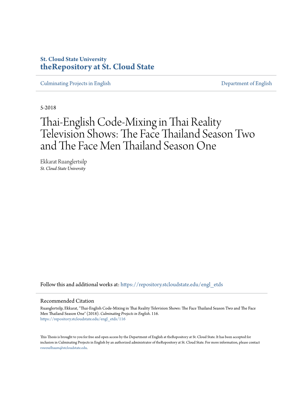 Thai-English Code-Mixing in Thai Reality Television Shows: the Face Thailand Season