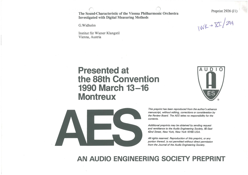 Presented at the 88Th Convention 1990 March 13-16 Montreux