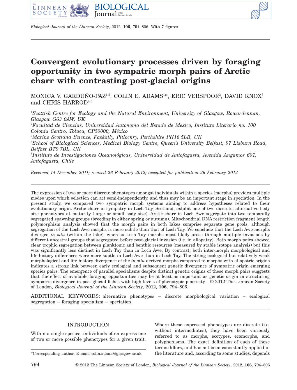 Convergent Evolutionary Processes Driven by Foraging Opportunity in Two Sympatric Morph Pairs of Arctic Charr with Contrasting Post-Glacial Origins