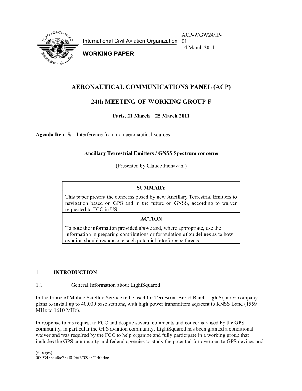 Ancillary Terrestrial Emitters / GNSS Spectrum Concerns