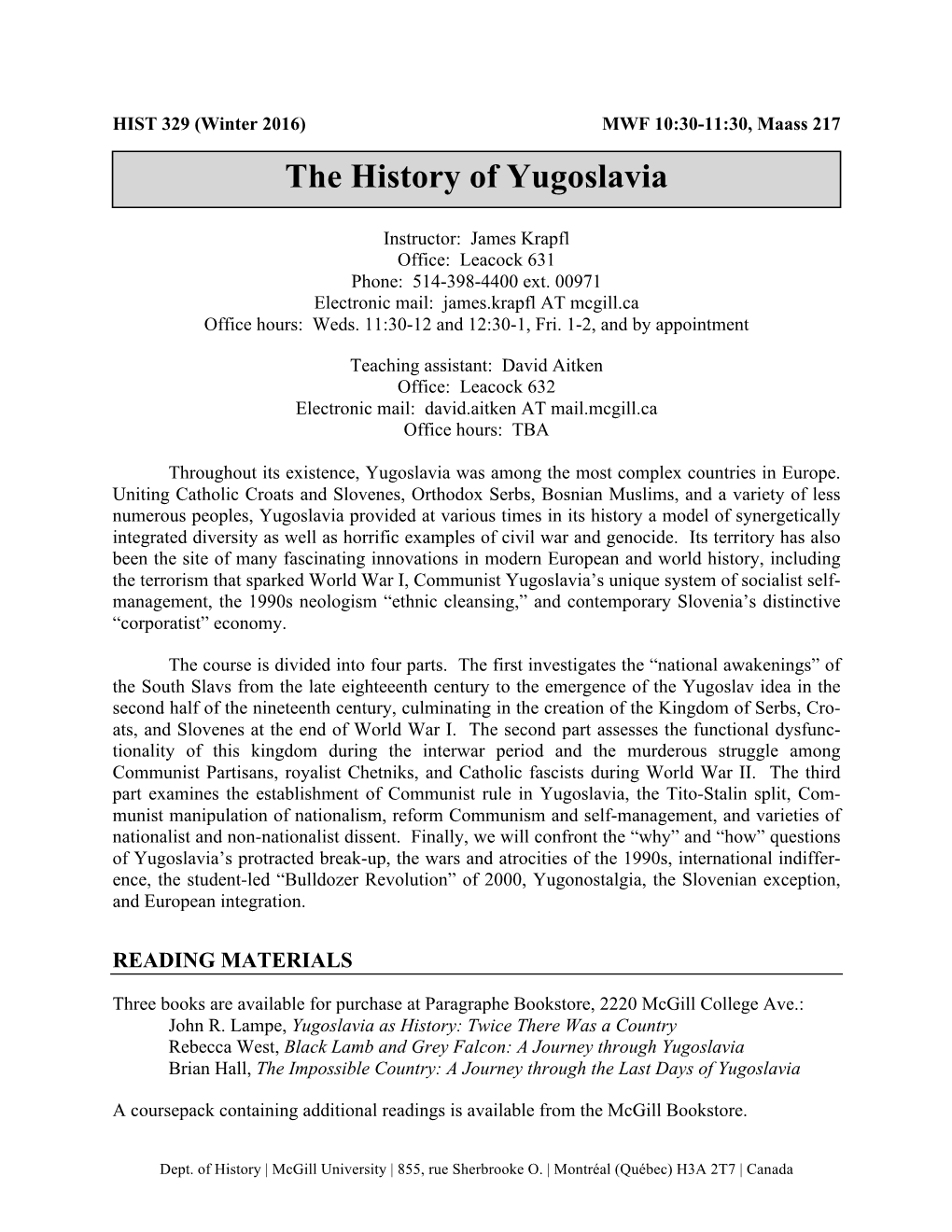 The History of Yugoslavia