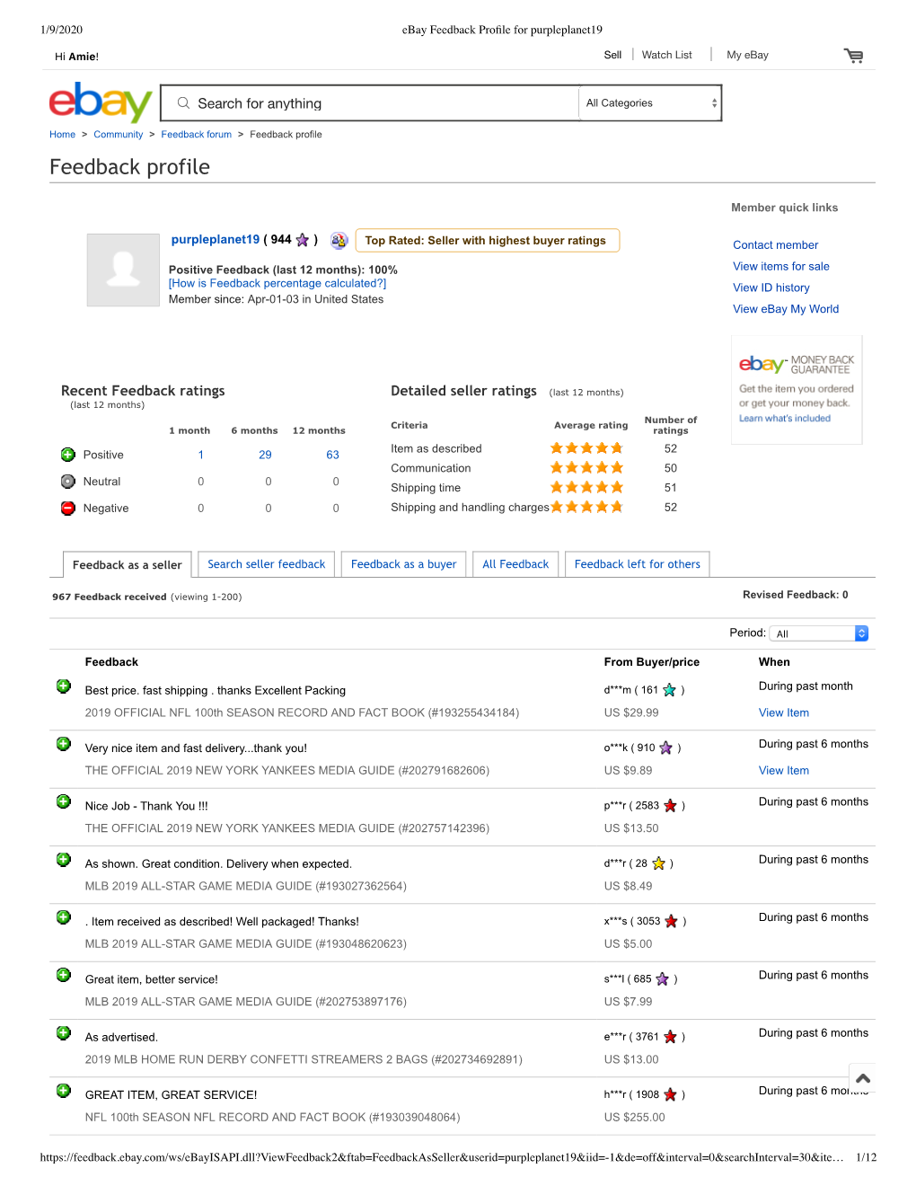 Feedback Profile Feedback Profile