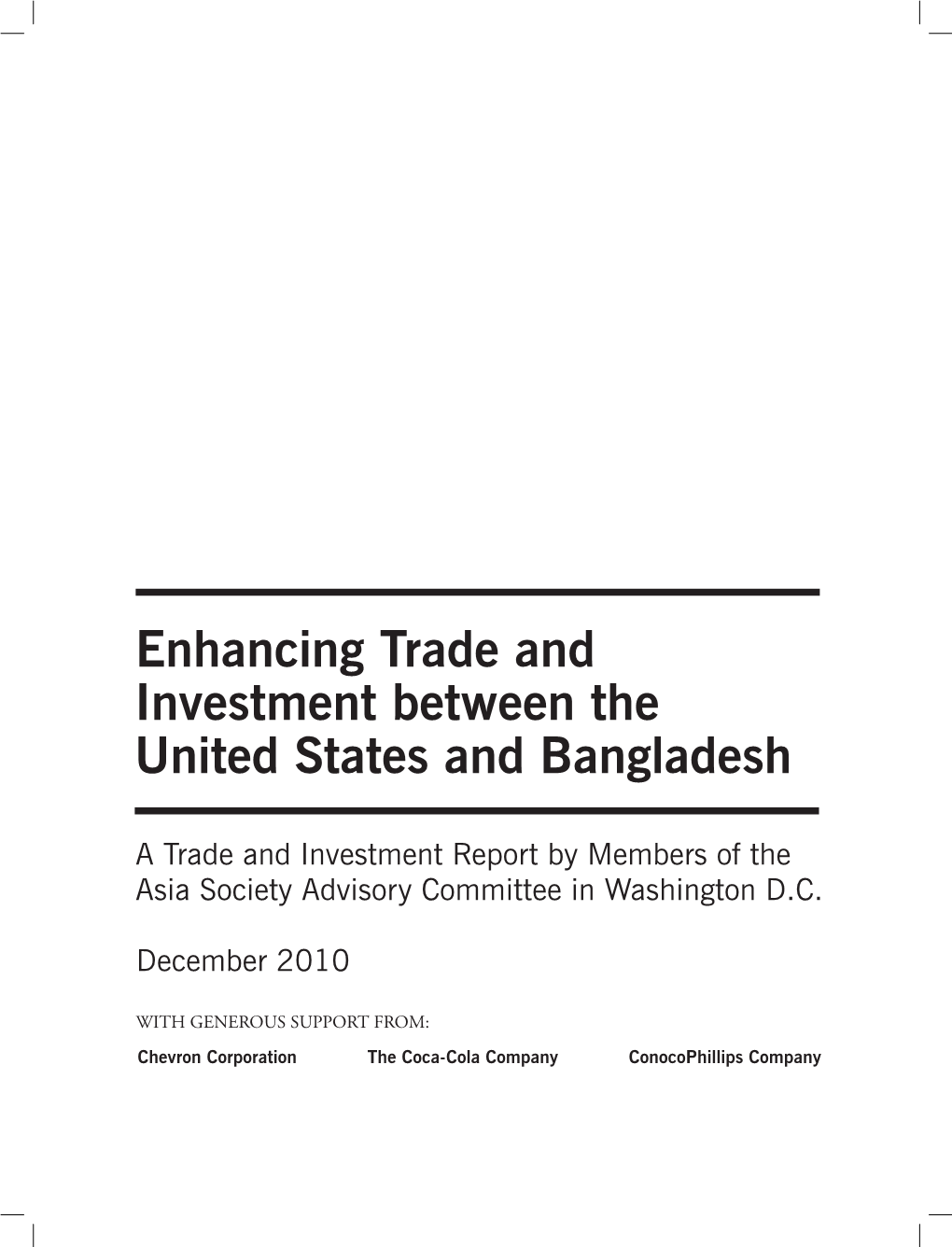 Enhancing Trade and Investment Between the United States and Bangladesh