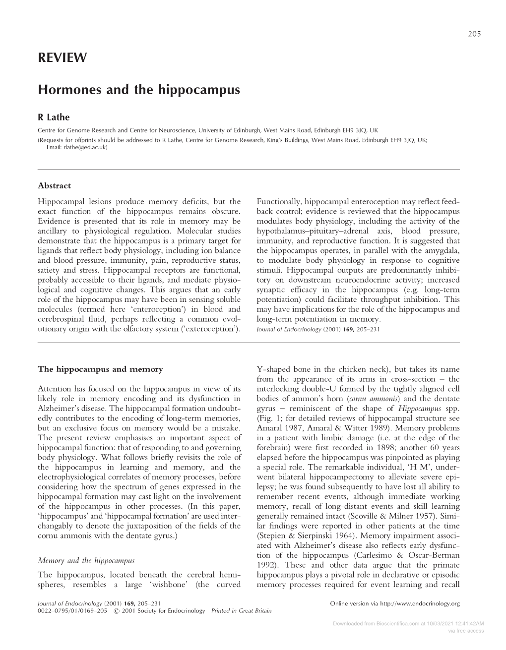 REVIEW Hormones and the Hippocampus