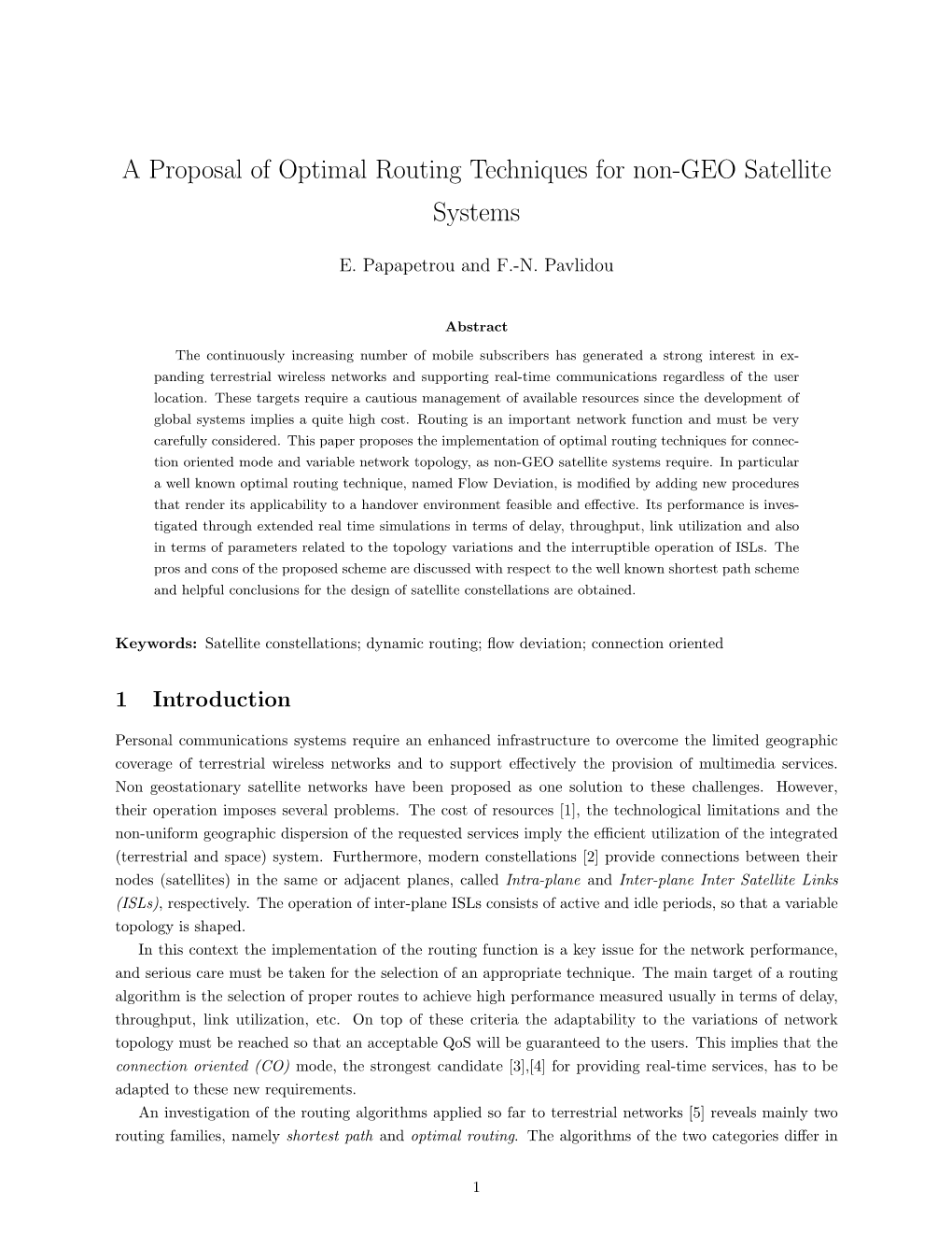 A Proposal of Optimal Routing Techniques for Non-GEO Satellite Systems