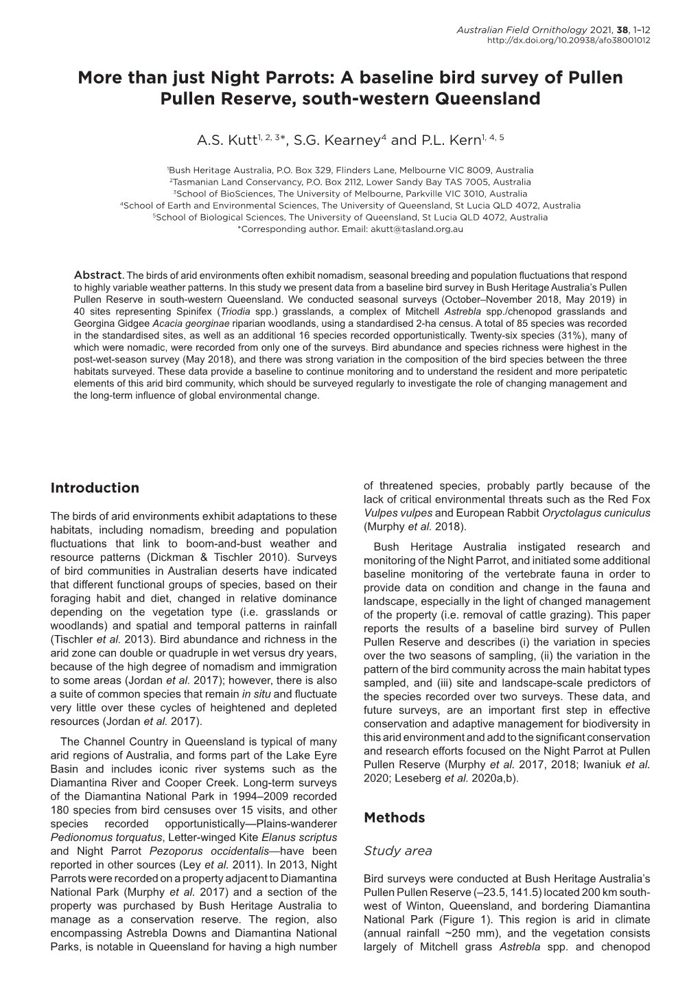 More Than Just Night Parrots: a Baseline Bird Survey of Pullen Pullen Reserve, South-Western Queensland