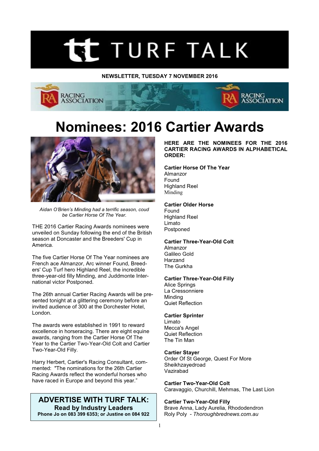 Nominees: 2016 Cartier Awards