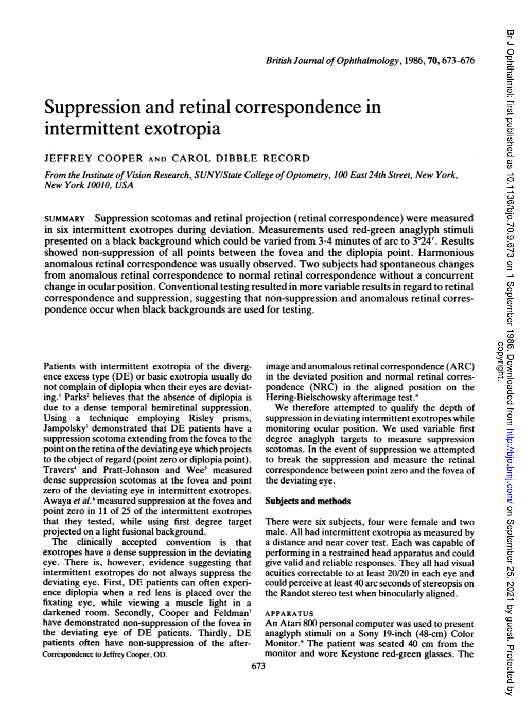 Suppression and Retinal Correspondence in Intermittent Exotropia