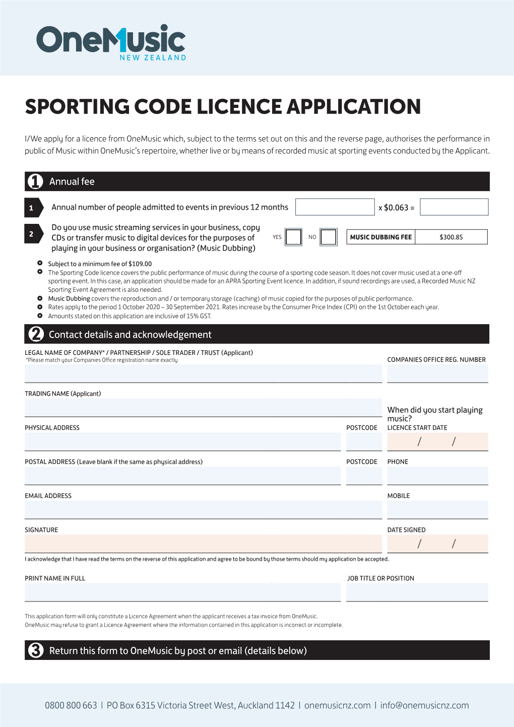 Sporting Code Licence Application