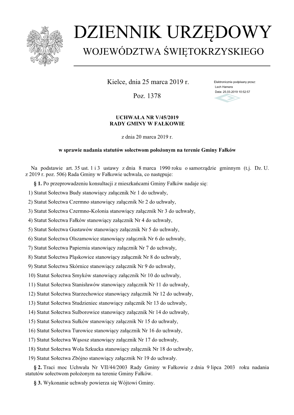 Uchwala Nr V/45/2019 Z Dnia 20 Marca 2019 R