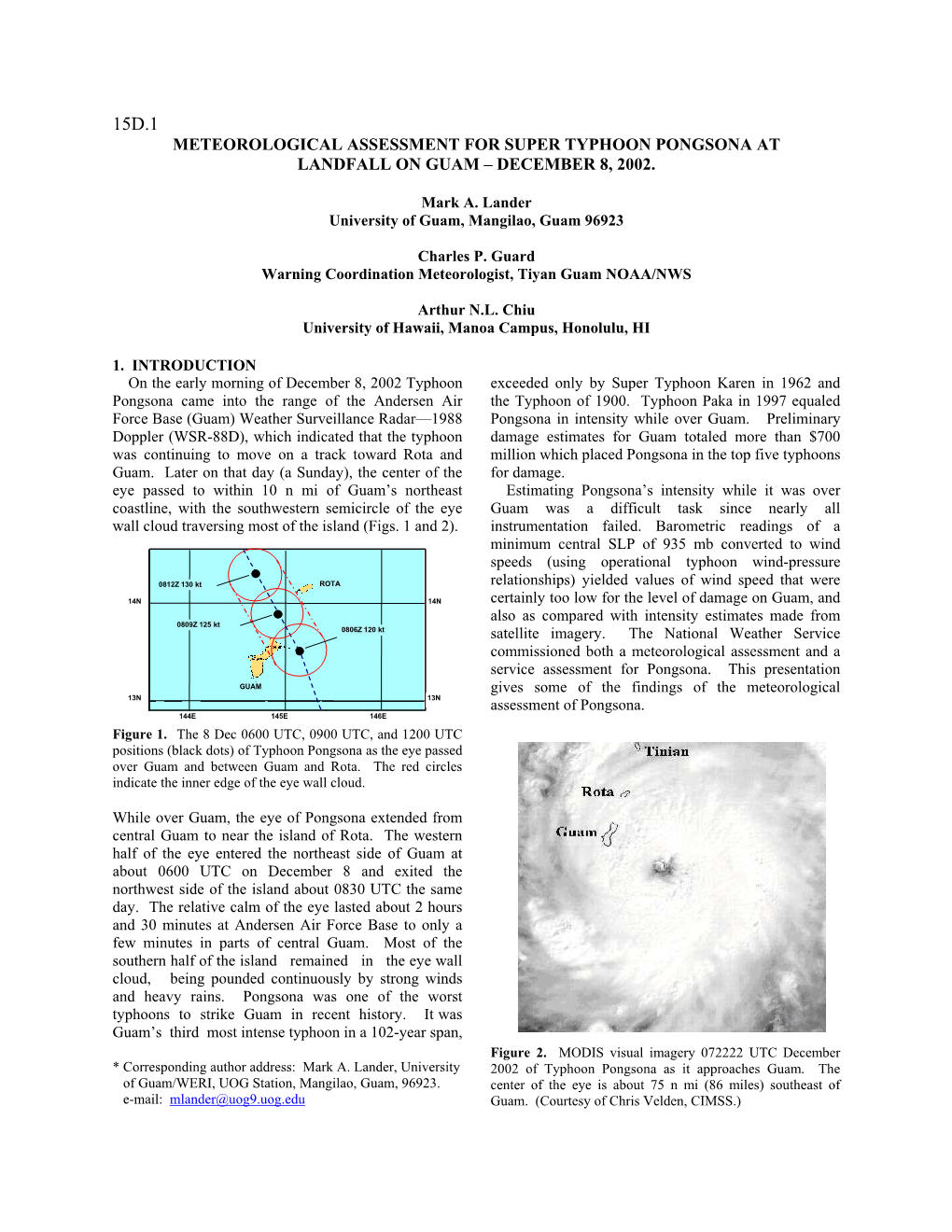 Meteorological Assessment for Super Typhoon Pongsona at Landfall on Guam – December 8, 2002