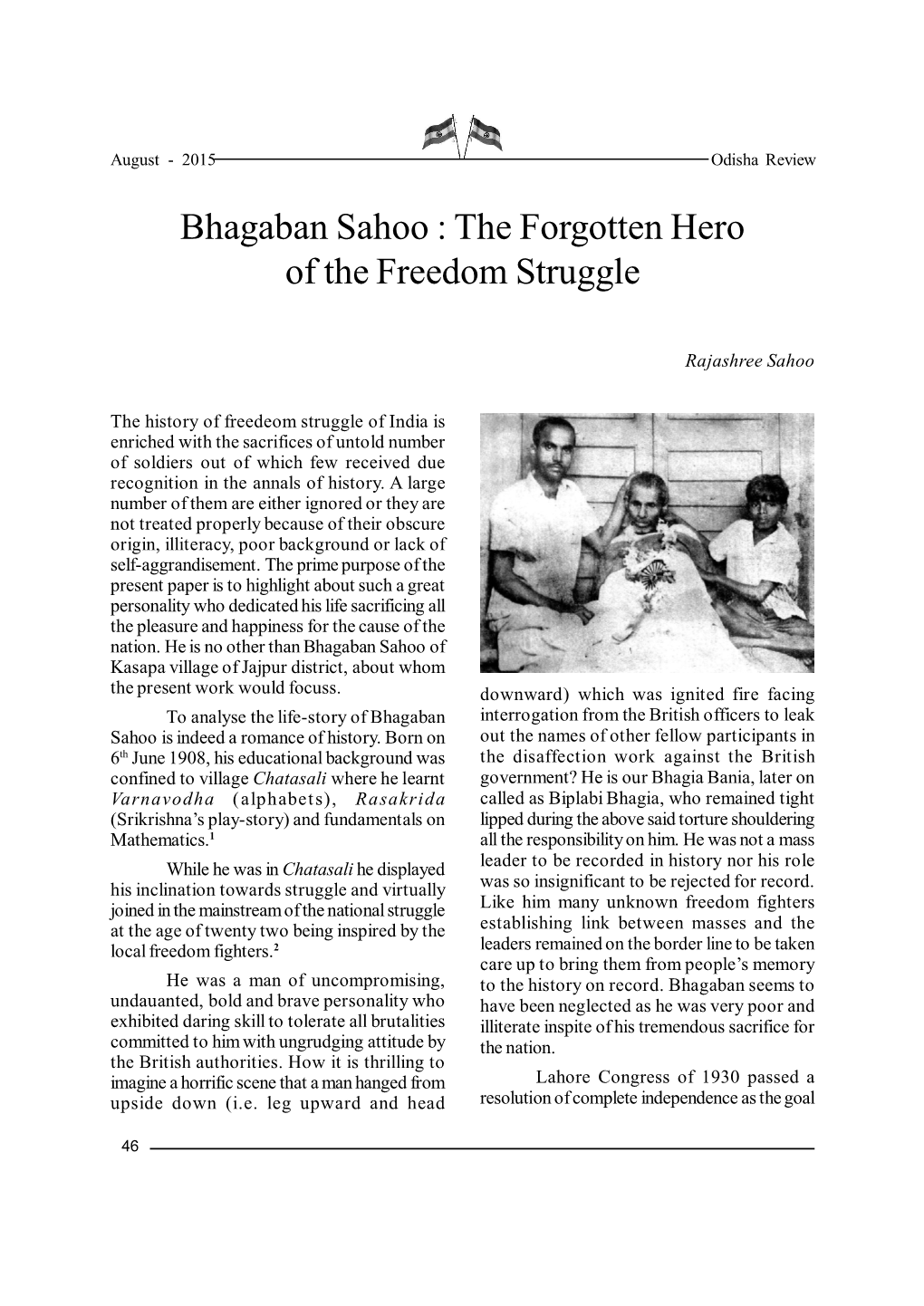 Bhagaban Sahoo : the Forgotten Hero of the Freedom Struggle