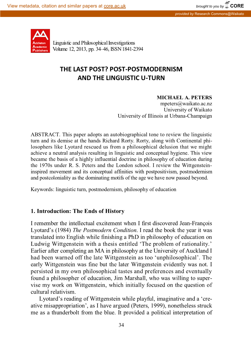 Post-Postmodernism and the Linguistic U-Turn