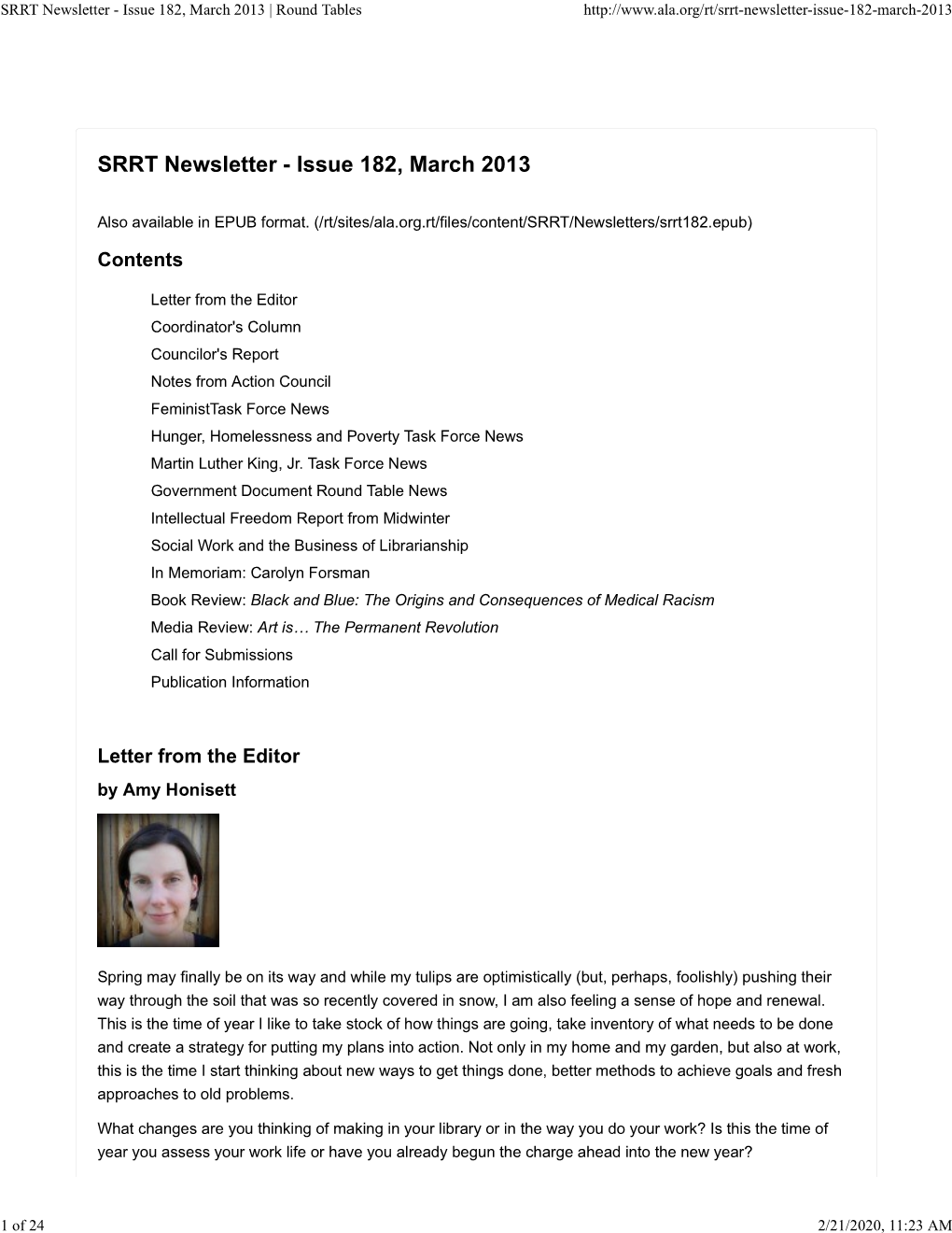 SRRT Newsletter - Issue 182, March 2013 | Round Tables