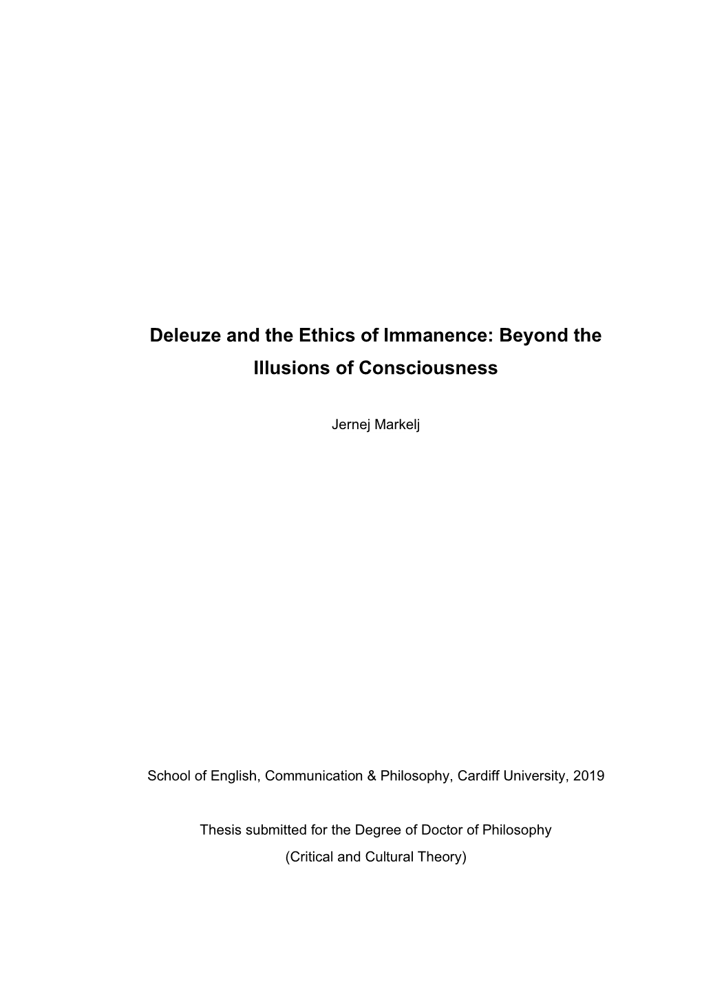 Deleuze and the Ethics of Immanence: Beyond The