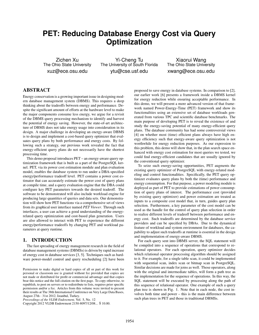 PET: Reducing Database Energy Cost Via Query Optimization