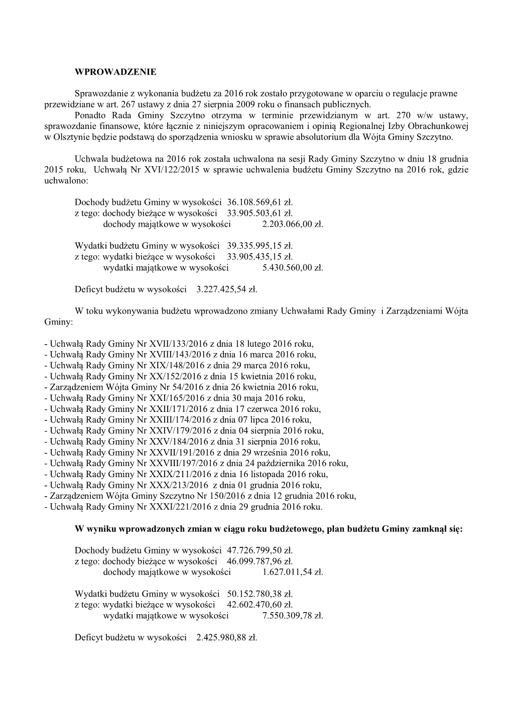 WPROWADZENIE Sprawozdanie Z Wykonania Budżetu Za 2016 Rok