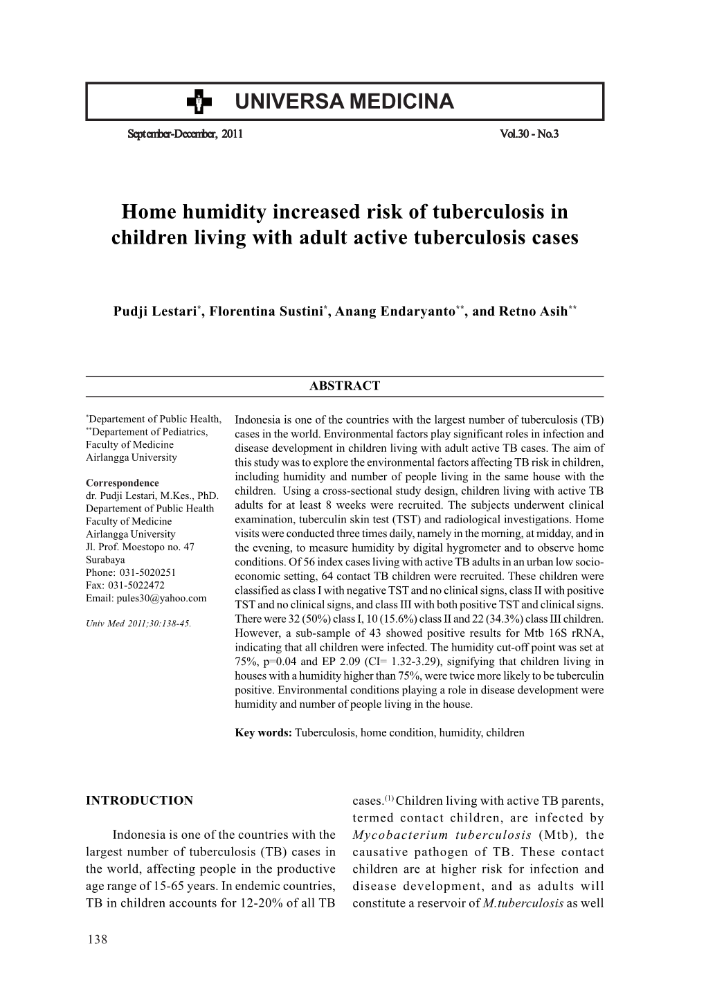Home Humidity Increased Risk of Tuberculosis in Children Living with Adult Active Tuberculosis Cases