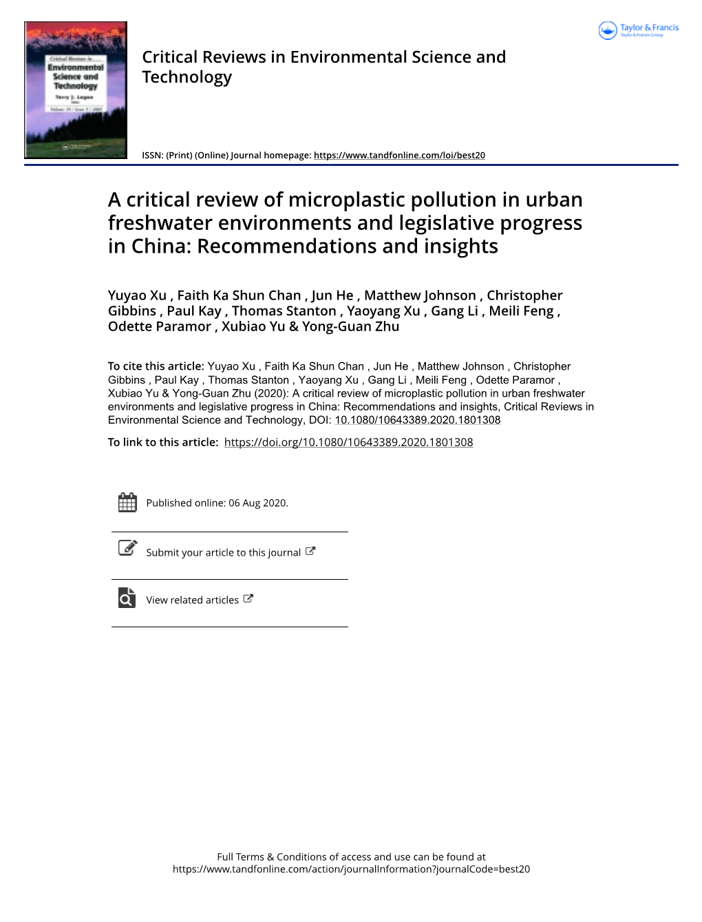 A Critical Review of Microplastic Pollution in Urban Freshwater Environments and Legislative Progress in China: Recommendations and Insights