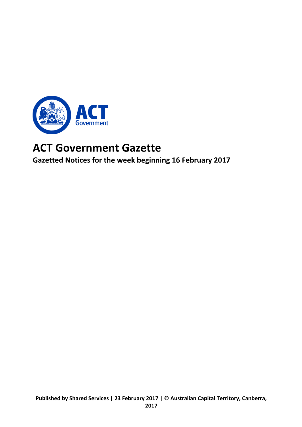 ACT Government Gazette 23 Feb 2017