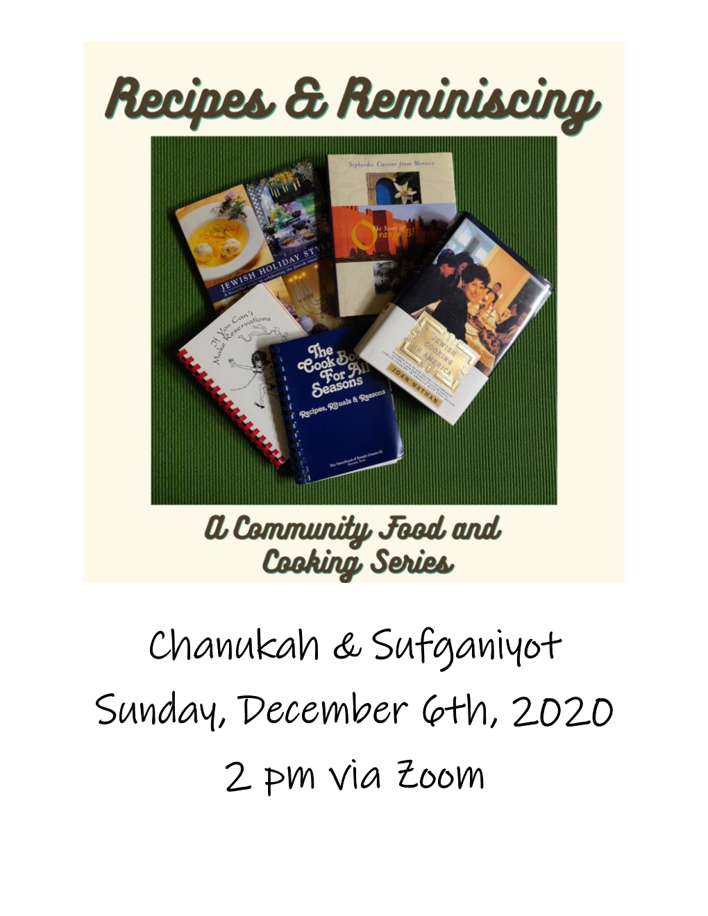 Chanukah & Sufganiyot Sunday, December 6Th, 2020 2 Pm Via Zoom