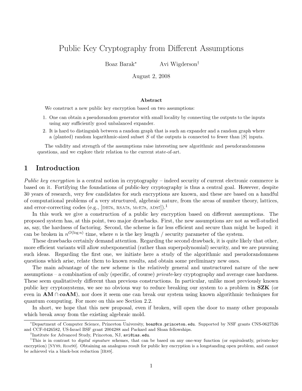 Public Key Cryptography from Different Assumptions