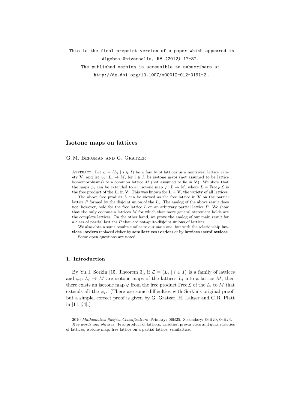 Isotone Maps on Lattices