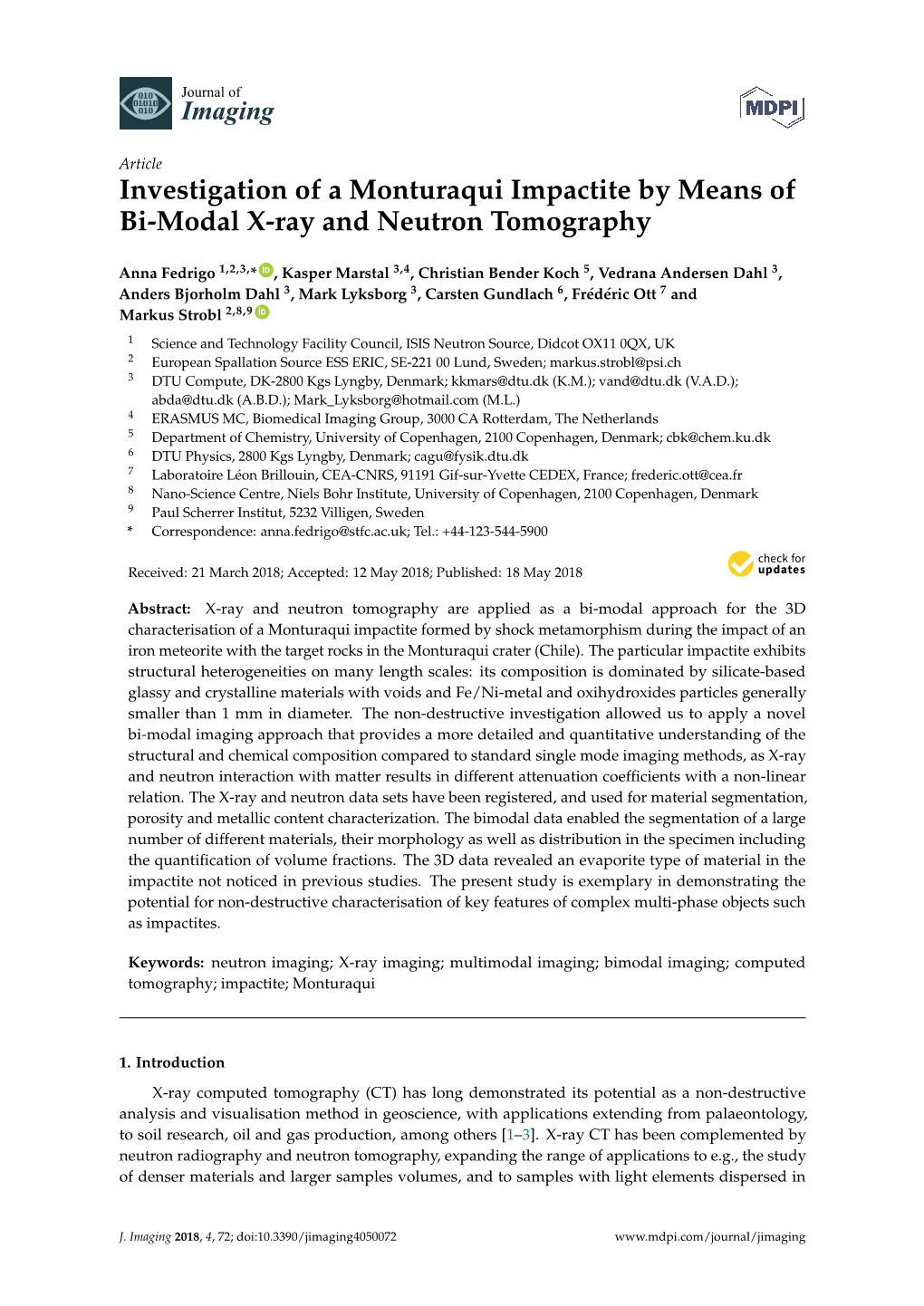 Investigation of a Monturaqui Impactite by Means of Bi-Modal X-Ray and Neutron Tomography