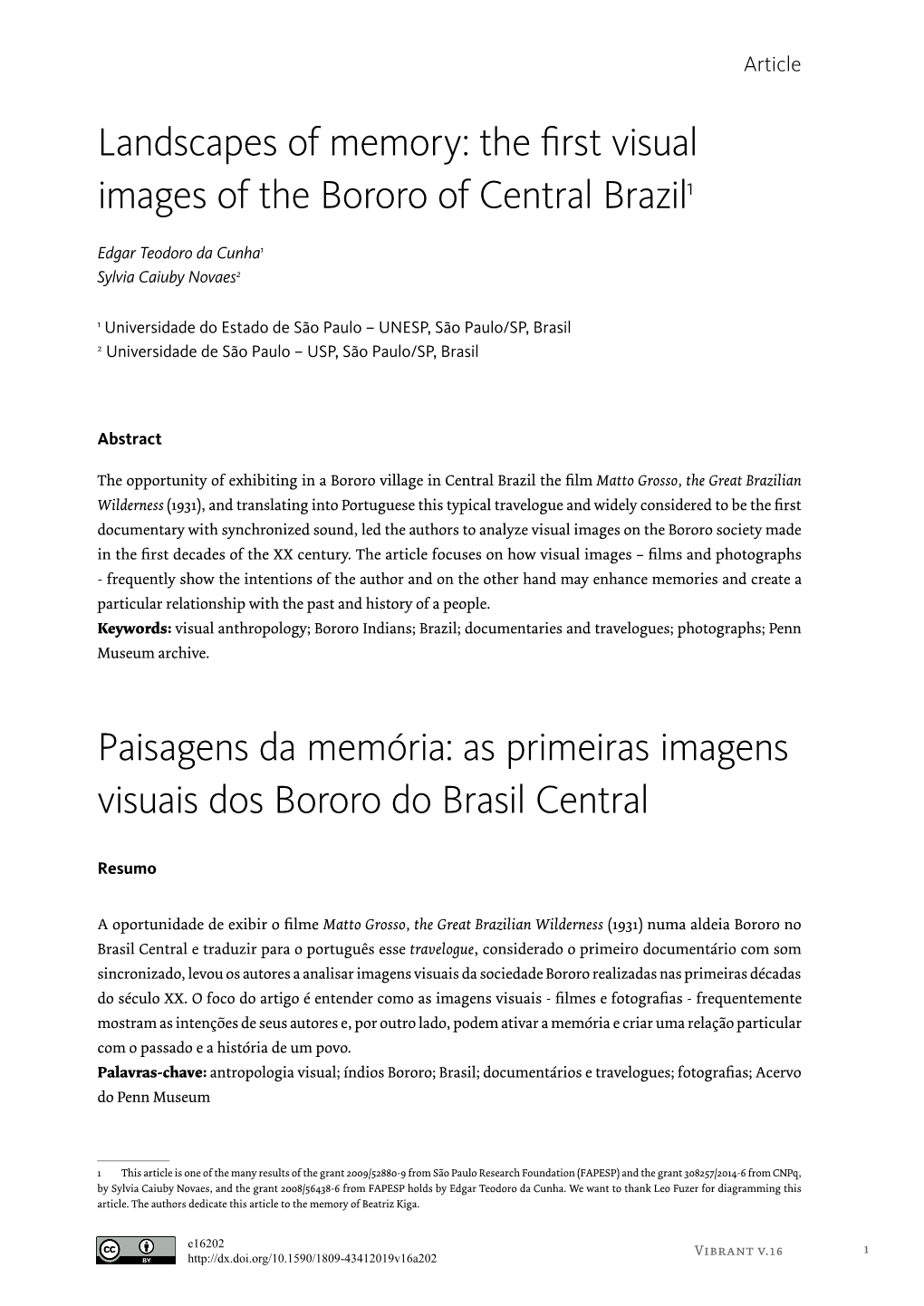 The First Visual Images of the Bororo of Central Brazil1 Paisagens