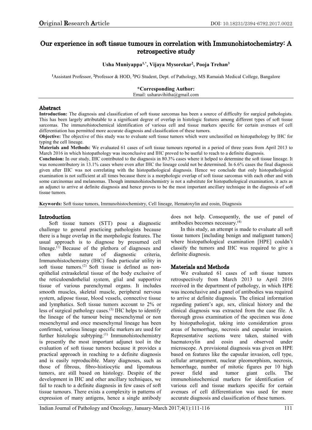 Our Experience in Soft Tissue Tumours in Correlation with Immunohistochemistry: a Retrospective Study