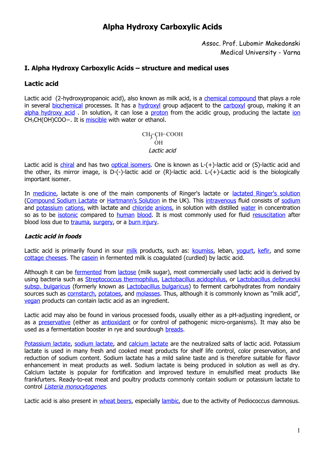 Alpha Hydroxy Carboxylic Acids