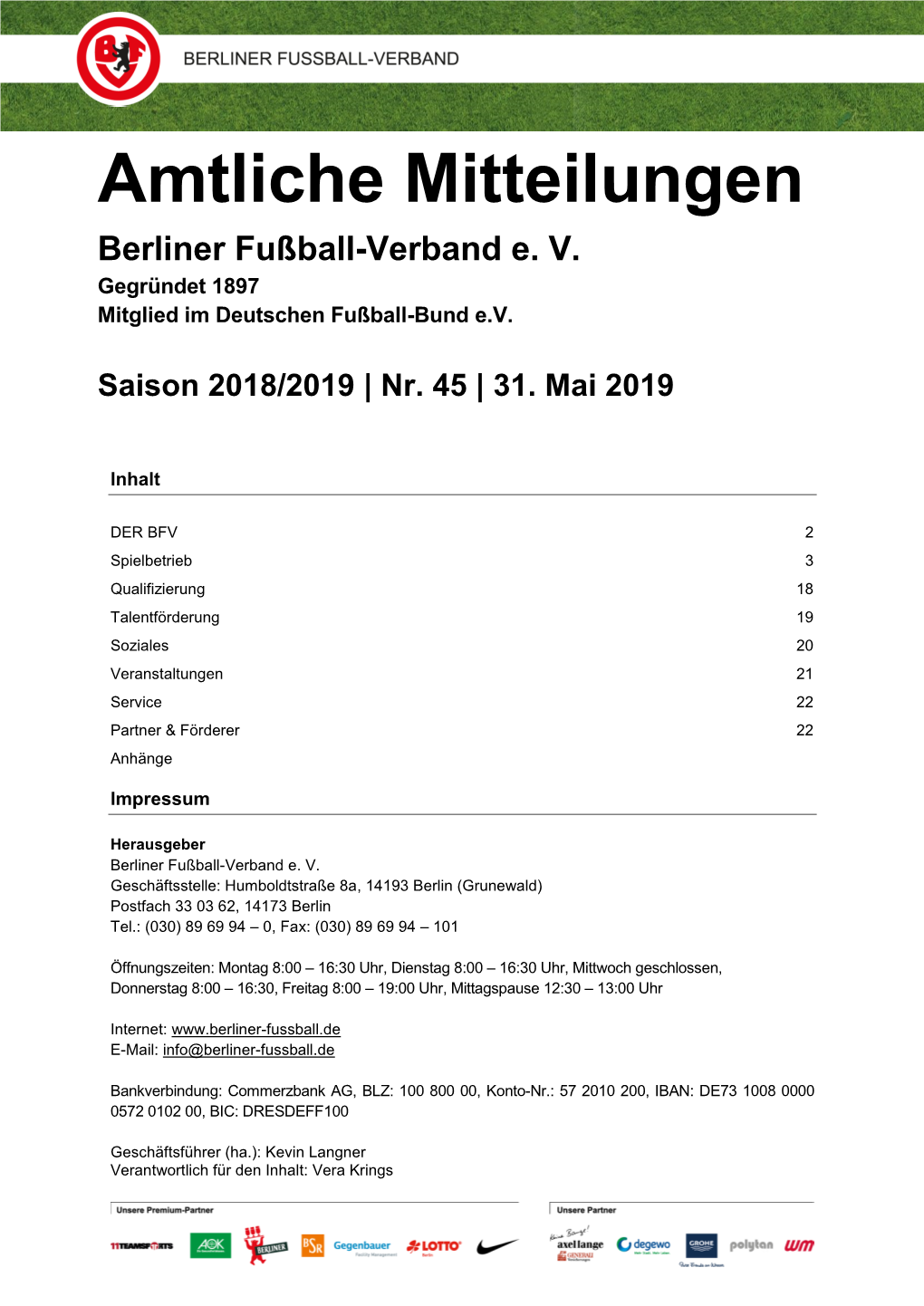 Amtliche Mitteilungen Berliner Fußball-Verband E